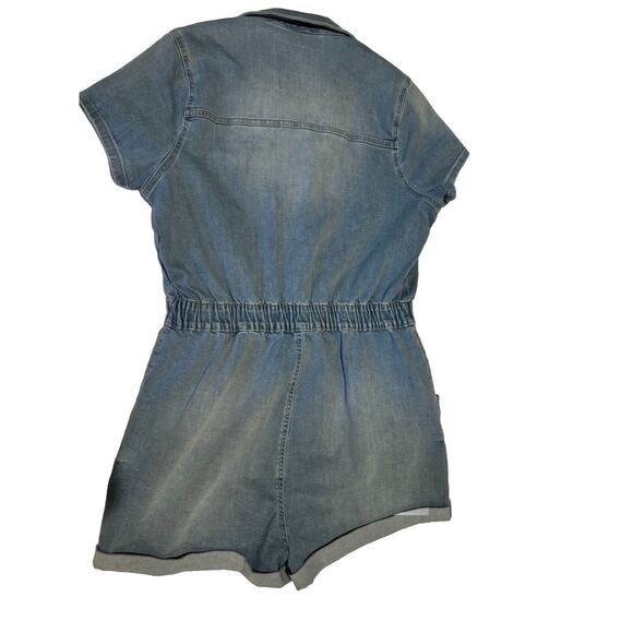 Celebrity Pink Blue Denim Romper with Elastic Waist - Picture 2 of 5